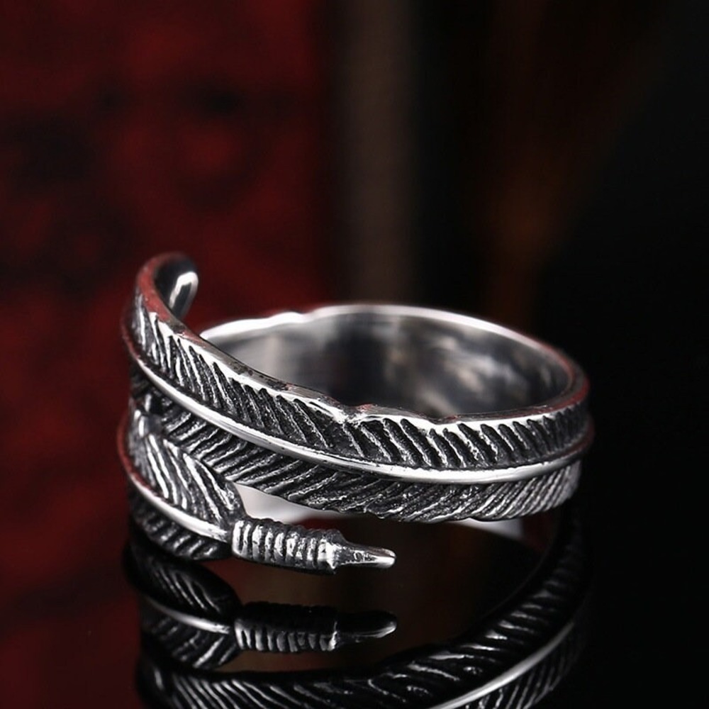 Feather Ring, Retro Ring, Sterling Silver Rings, Mens Silver Ring, Rings for Wom - Picture 4 of 6